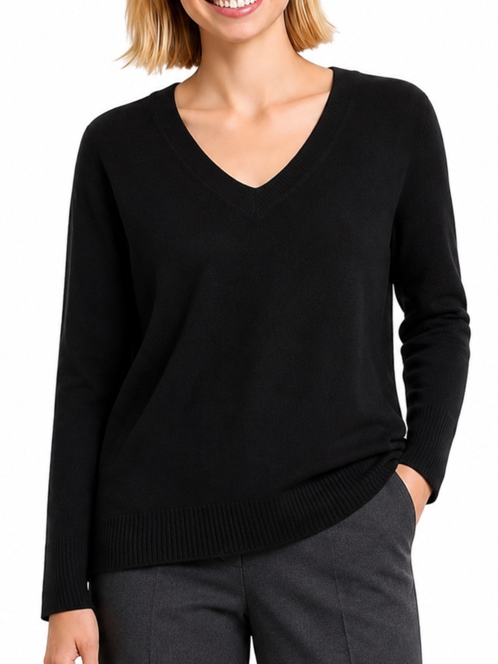 Banana Republic Merino Wool Sweater Black V-Neck Lightweight Knit Classic Size L